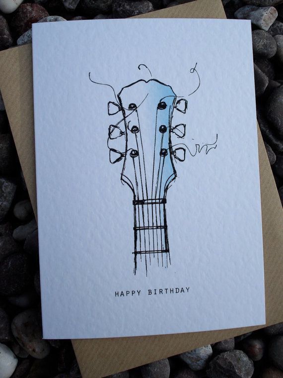 a happy birthday card with an image of a guitar