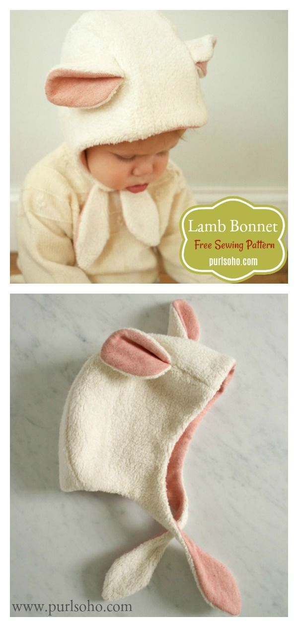 a baby wearing a bunny hat with ears on it's head and the words lamb bonnet