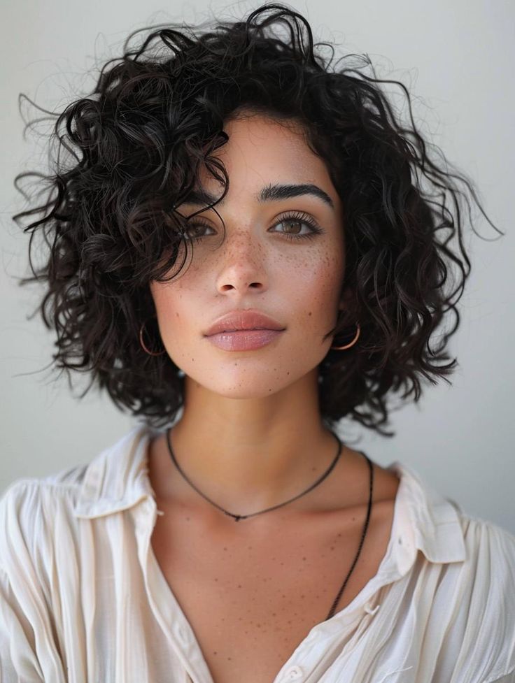 Trendy Curly Bob Haircuts: Embrace Your Natural Texture! Square Curly Haircut, Medium Curly Hair With Bangs, Long Bob Curly, Short Naturally Curly Hair, Curly Long Bob, Curly Hair Pixie, Curly Pixie Haircut, Haircuts Wavy, Bob Riccio