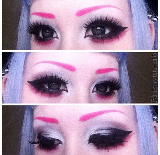 Pastel Goth Makeup, Anime Eye Makeup, Scene Makeup, Doll Eye Makeup, Alt Makeup, Kawaii Makeup, Alternative Makeup, Cool Makeup Looks, Gothic Makeup