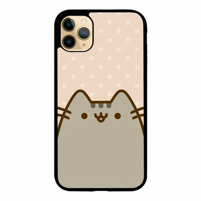 an iphone case with a cat on the front and back cover in pink polka dots