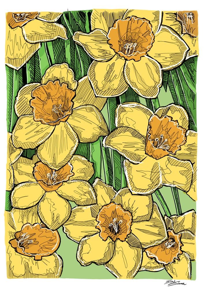 yellow daffodils on green background