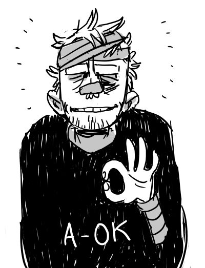 a drawing of a man with an ax on his arm and the word aok written in