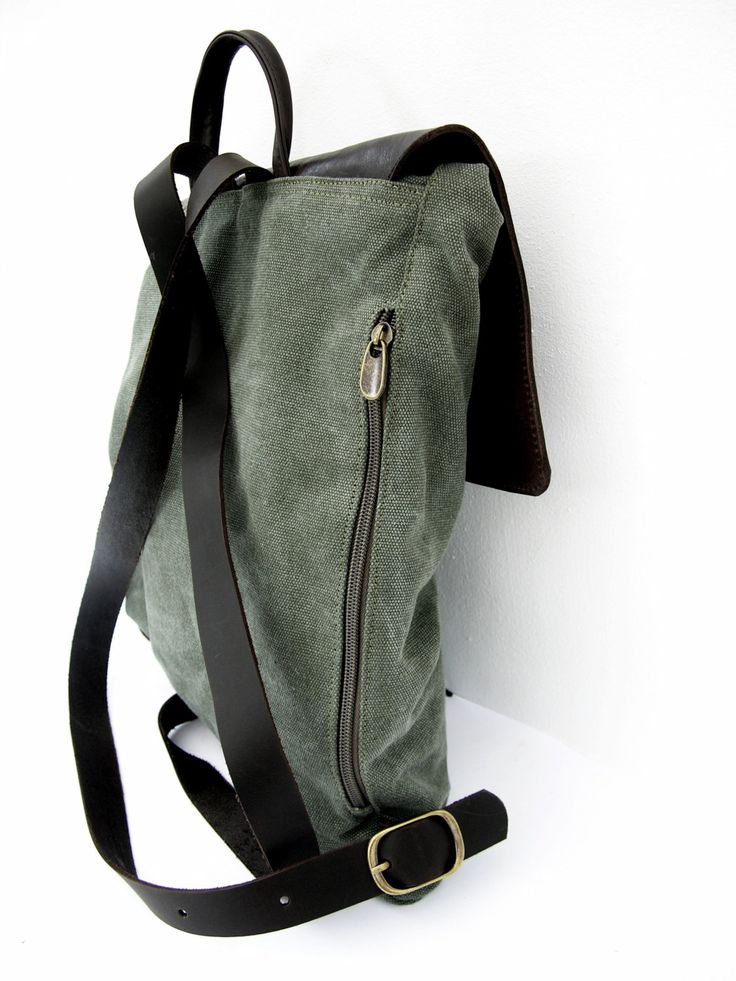 Green Canvas Backpack Unique Laptop Backpack Leather Green Canvas Backpack, Types Of Handbags, Canvas Rucksack, Leather Hip Bag, Leather Laptop Backpack, Leather And Canvas, Laptop Rucksack, Laptop Bags, Felt Bag