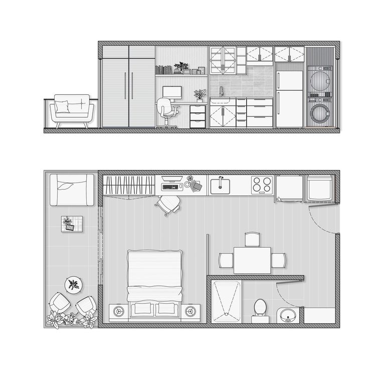 two floor plans showing the living room and bedroom