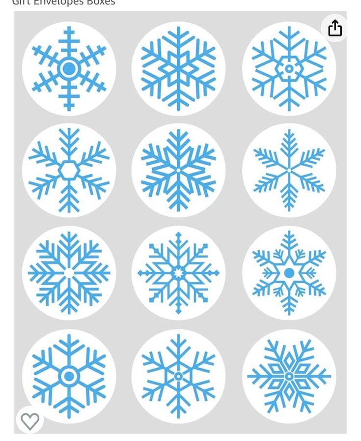 blue snowflakes are shown on white circles with the words cut envelopes boxes