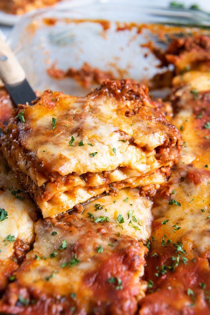 lasagna casserole with meat and cheese on it