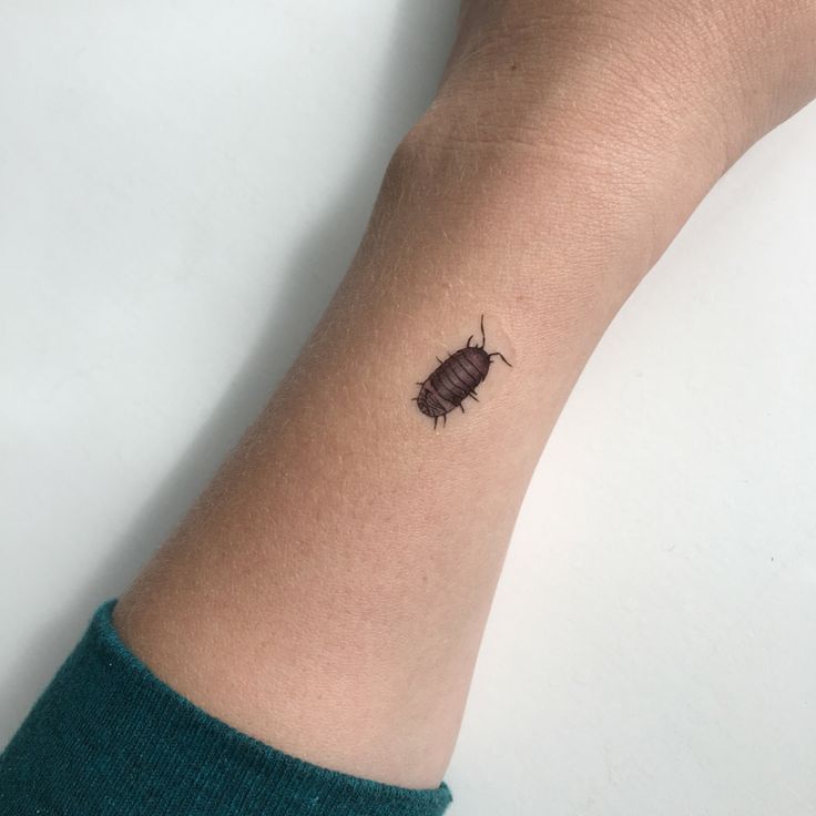 a person's arm with a small tattoo of a bug on the back of their arm