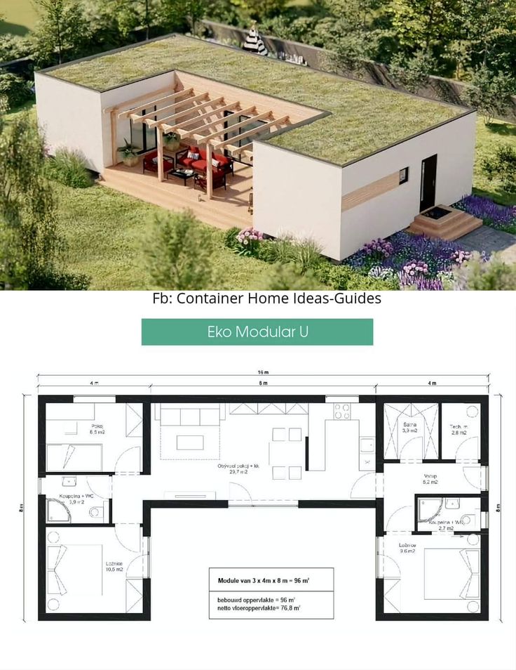 the floor plan for a small house with green roof