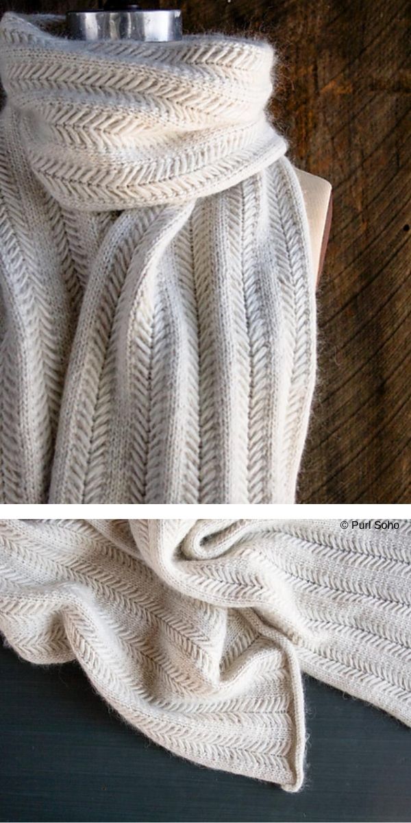 two pictures show how to knit a scarf with the same yarn as it is folded