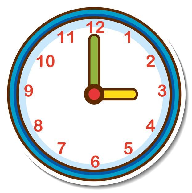 a clock with numbers on the face in blue and yellow colors, isolated against a white background