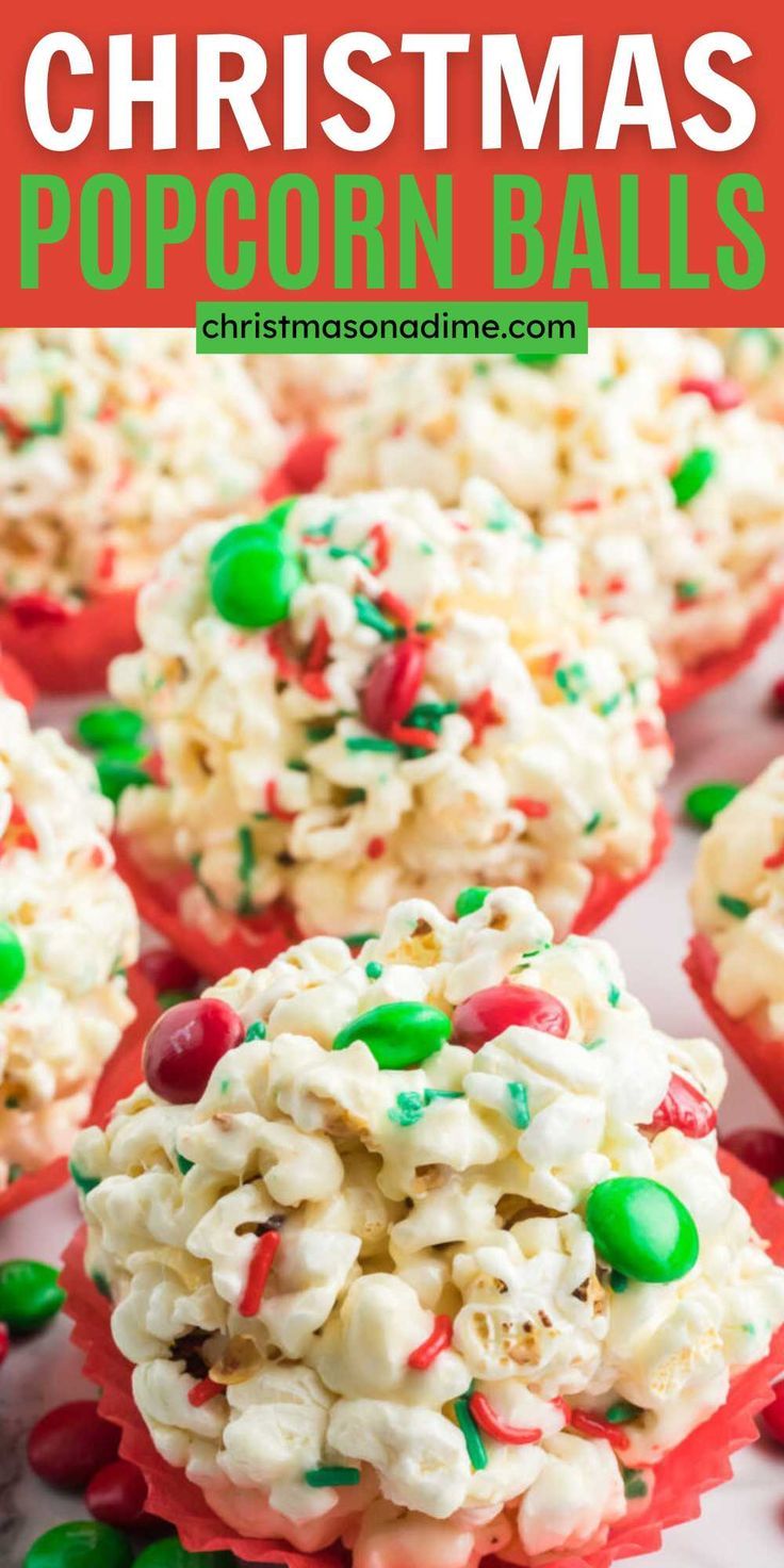 christmas popcorn balls with green and red sprinkles