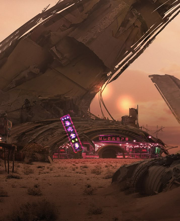 an image of a sci - fi scene in the desert