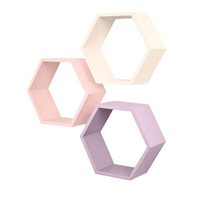 three different colored hexagonals on a white background