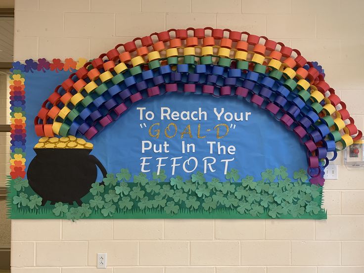 a bulletin board that says to reach your goal put in the effort with a pot of gold on it