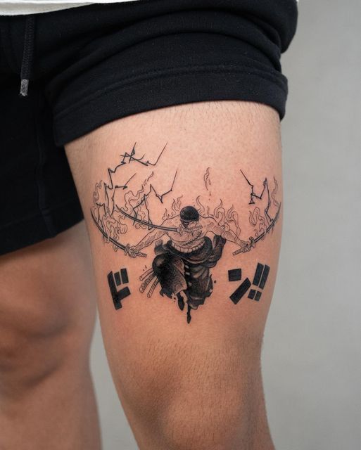 a man with a tattoo on his leg is holding a baseball bat and playing cards