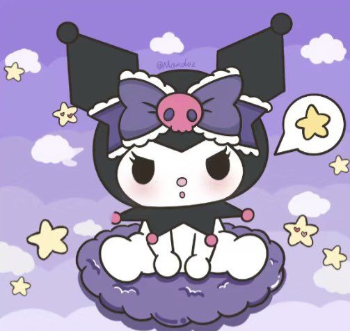 a cartoon character sitting on top of a cloud with stars in the sky behind her