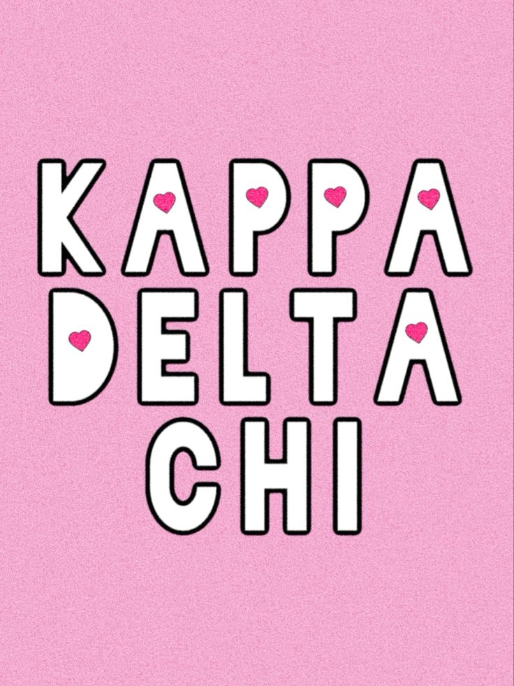 the words kappa delta chii are in white letters on a pink background