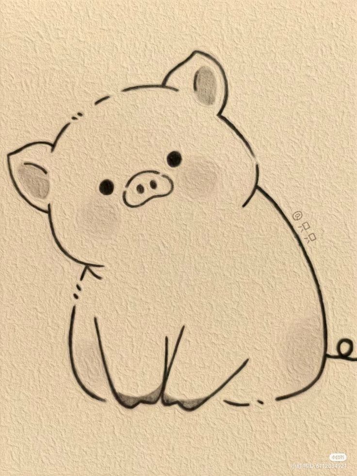 a drawing of a pig sitting on the ground