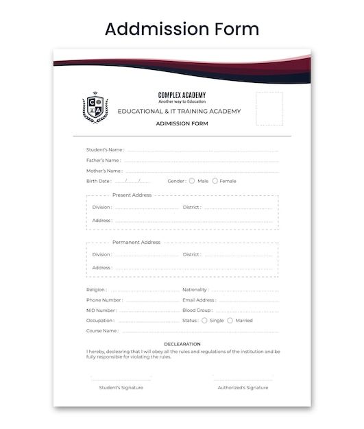 an application form for students to learn how to use the student's name and address