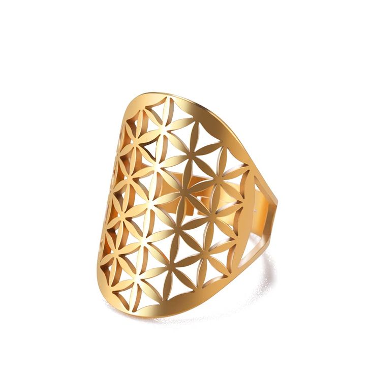 PRICES MAY VARY. Design: This perfect form, proportion and harmony of the "flower of life" has been known to philosophers, architects and artist around the world. It is believed to contain a type of basic information of all living things and is the visual expression of the connections of life that run through all sentient beings. Ring Size: The ring is adjustable so that you can easily adjust its size. High polished surface creates glamorous reflections. Smooth and light weight features makes it Life Ring, Steel Flowers, Geometric Flower, Geometric Ring, Finger Rings, Flower Of Life, Rose Gold Color, Stainless Steel Rings, Types Of Rings