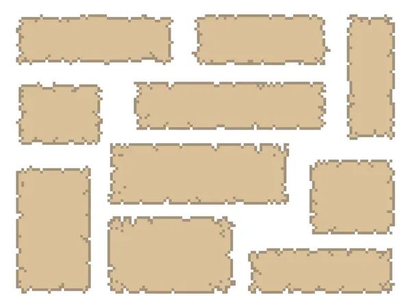 a set of different shapes and sizes of wooden planks in pixel style, with some missing