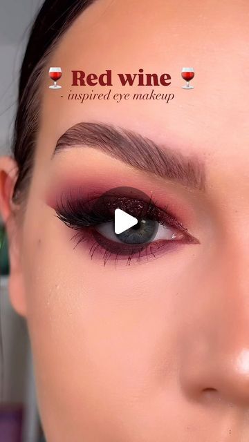 Red Eye Makeup Hooded Eyes, Red Wine Eye Makeup, Red Wine Makeup Look, Makeup With Burgundy Dress, Smokey Red Eye, Smokey Red Eye Makeup, Maroon Eyeshadow Looks, Dark Red Eye Makeup, Makeup To Go With Red Dress