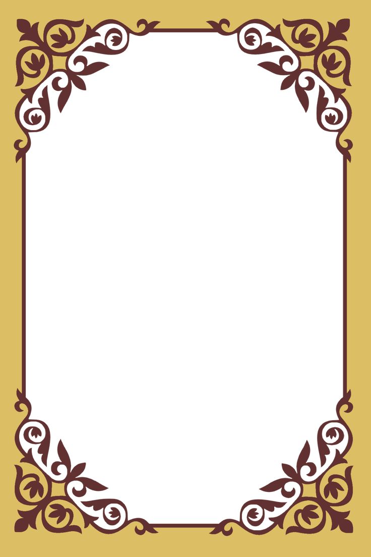 an ornate frame with swirls and leaves in brown on a yellow background, for use as a greeting card or scrapbook