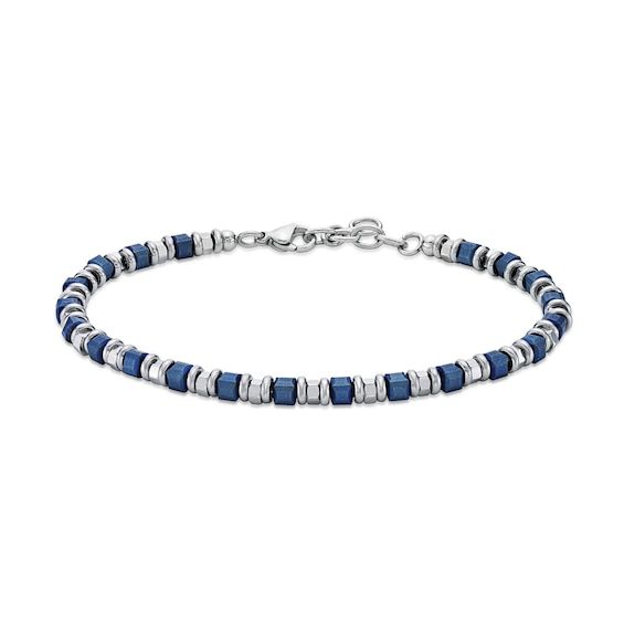 Add a touch of color with this striking bead bracelet. Stainless steel Blue ion-plated beads alternate with trios of stainless spacers Polished and satin-finished 8.25 inches; lobster claw clasp Bead Chain, Steel Blue, Bead Bracelet, Beaded Chain, Stainless Steel Bracelet, Lobster Claw, Chain Bracelet, Beaded Bracelets, Plating