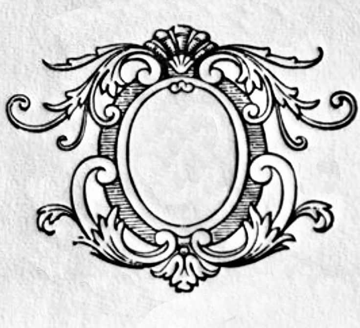 an old fashioned frame with scroll work on the edges and sides, in black ink