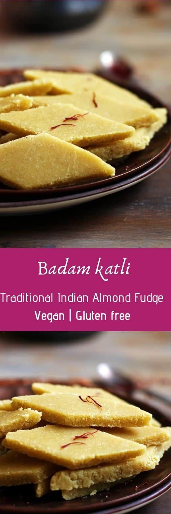 Badam katli recipe with step by step photos. Badam katli is a very popular Indian sweet just like kaju katli. Soft, melt in mouth almond fudge made with just three ingredients. Almonds, sugar and saffron. I used a pinch of yellow food color but that is totally optional. Recipe via cookclickndevour.com #badamkatli #almondfudge #cookclickndevour Badam Katli, Almond Fudge, Yellow Food, Arabic Dessert, Impressive Recipes, Yellow Foods, Indian Dessert Recipes, Bake Desserts, Indian Sweet