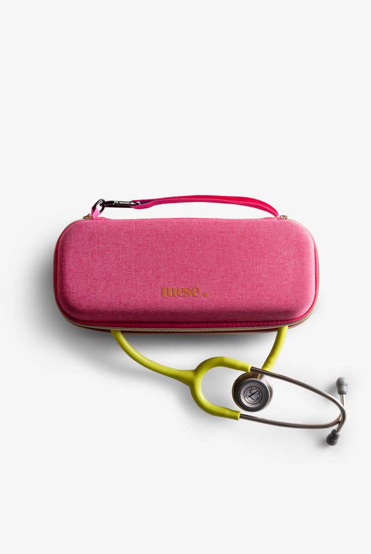 a pink case with a stethoscope on it and a pair of glasses