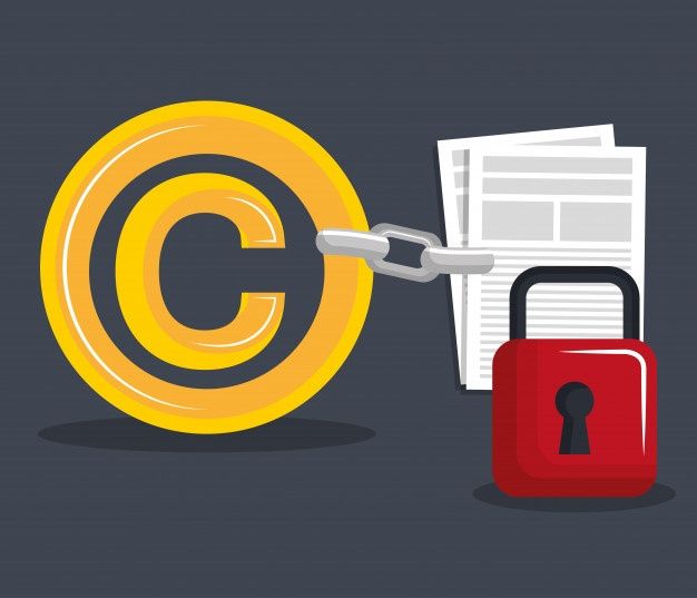 a red padlock with the letter c next to it and a yellow copyright symbol