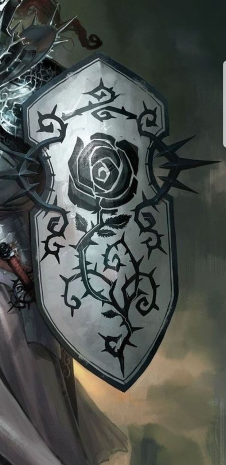 Shield Concept Design, Great Shield Fantasy, Shield Design Concept Art, Dragon Shield Tattoo, Rose Armor Concept Art, Shield Art Design, Fantasy Shields Concept Art, Dnd Shield Design, Dragon Shield Designs