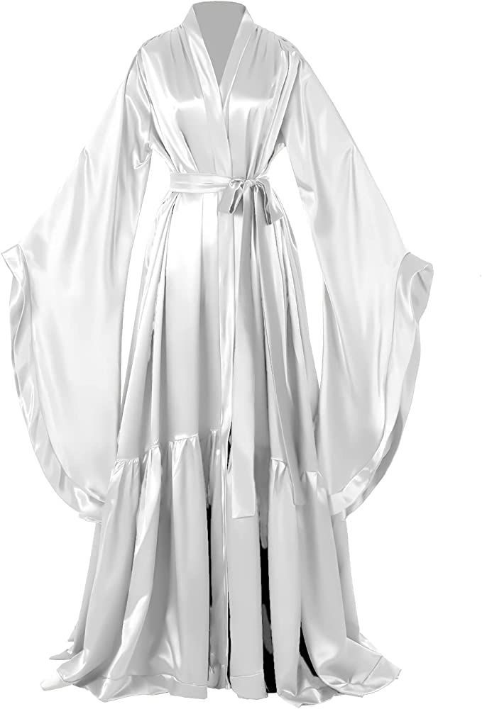 Silk Bridal Robe Long Silk Nightgown, Fancy Robes, Silk Bathrobe, Silk Bridal Robe, Bridal Dressing Gown, Satin Bridal Robe, Wedding Scarf, Maternity Photoshoot, Bridal Robes