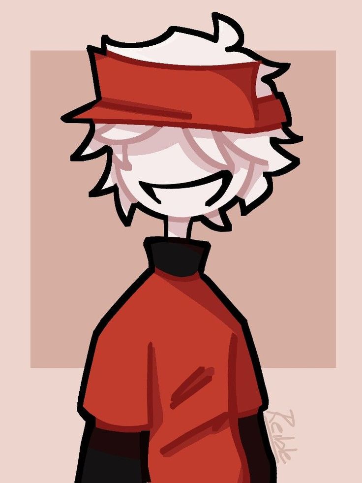 a drawing of a person wearing a red hat