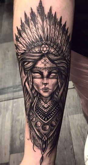 Red Indian Tattoo, Tato Maori, Native American Tattoo, Native American Tattoos, Native Tattoos, Geniale Tattoos, Leg Tattoo Men, Indian Tattoo, American Tattoos