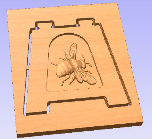 a laser cut out of a bee on a piece of wood with the image of a honeybee