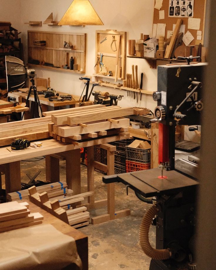 a room filled with lots of woodworking tools