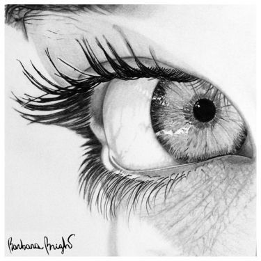 a pencil drawing of an eye with long lashes