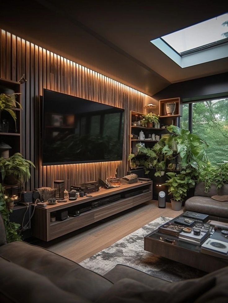 a living room filled with furniture and a flat screen tv mounted on a wall next to a window