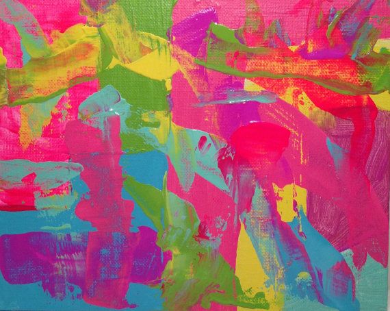 an abstract painting with pink, green and blue colors