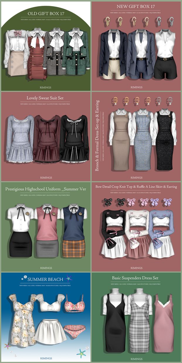 several different types of clothes are shown in this graphic style, including dresses and skirts