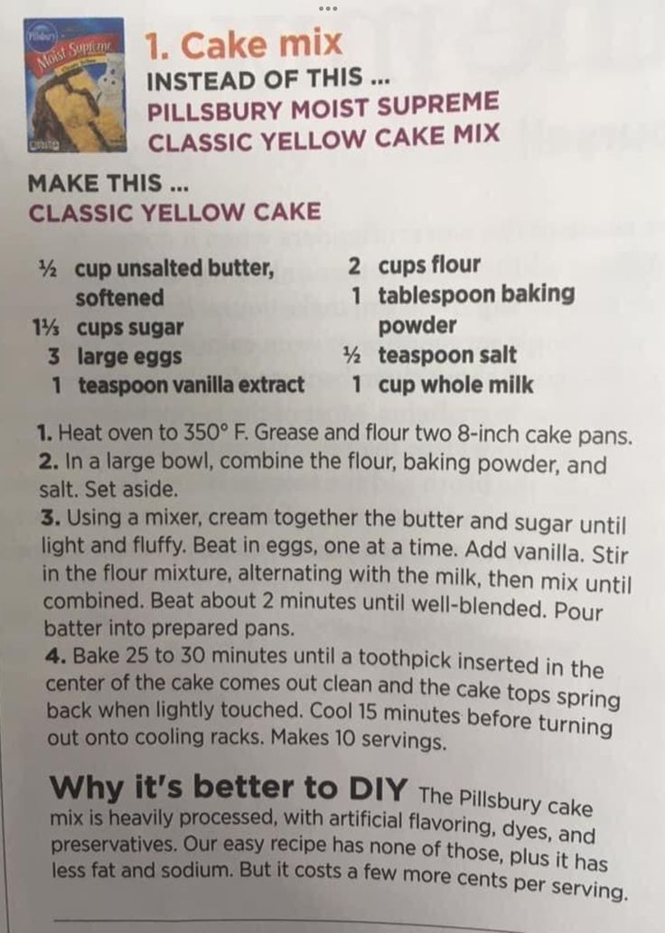 a recipe for cake mix with instructions to make it