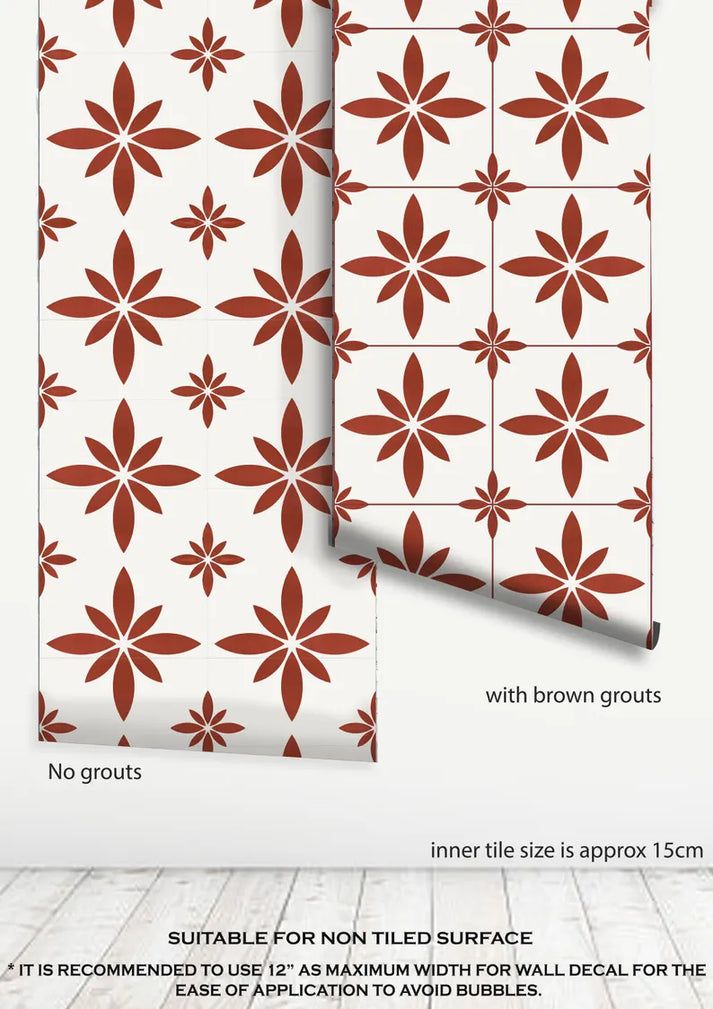 an image of a wallpaper with red flowers on it and the text, no grout