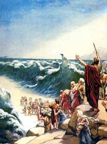 an image of jesus walking on the beach with his arms in the air and other people around him