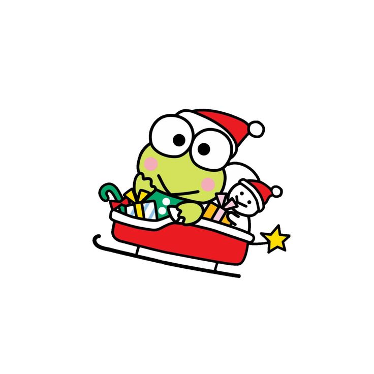 a cartoon character riding on a sled filled with gifts