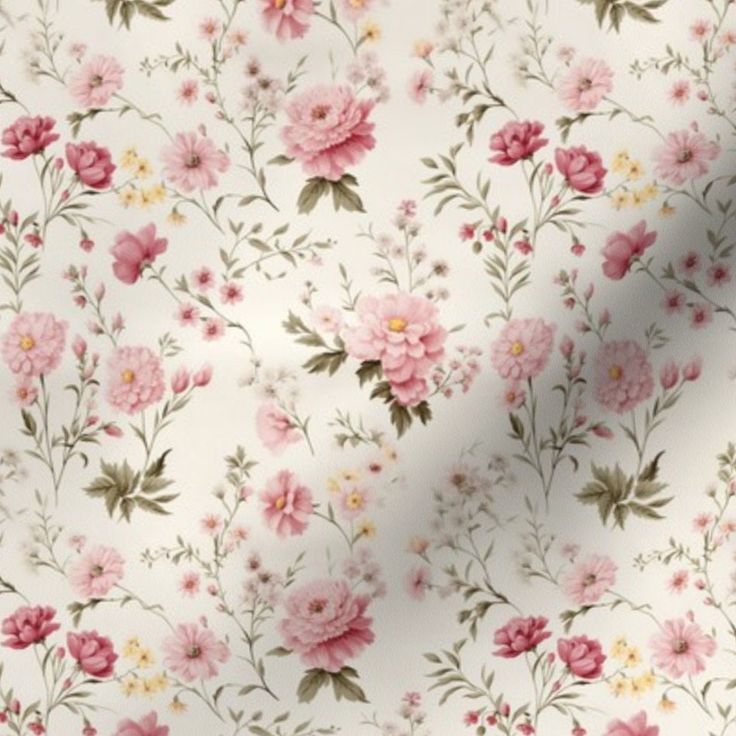 a white background with pink flowers and green leaves on the bottom right corner is an image of a flowery pattern