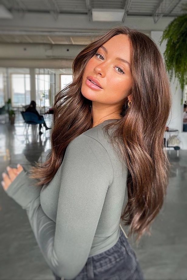 Dark Brown Hair With Gloss, Cool Beige Brunette, Medium Brown Hair With Red Undertones, Solid Light Brown Hair Color, Fall Hair Color For Light Brunettes, Brown Hair For Pale Skin, Best Hair Color For Hazel Eyes, Fall Hair 2024, Warm Brunette Hair