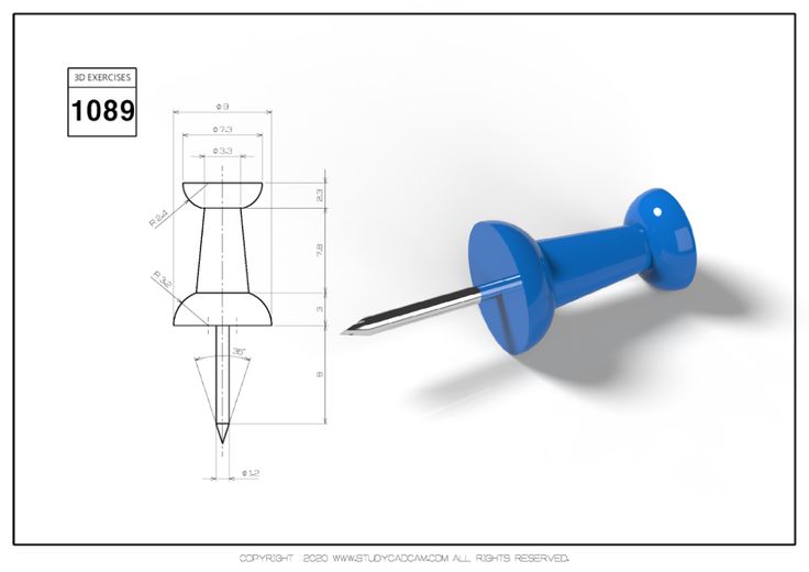 a blue pin with two holes in the middle and an image of a pencil on it